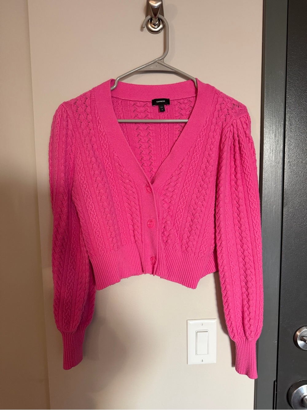 Express Hot Pink Cropped Cable Knit Cardigan